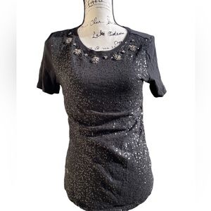 Loft sequined Jewel Embellished black T-shirt